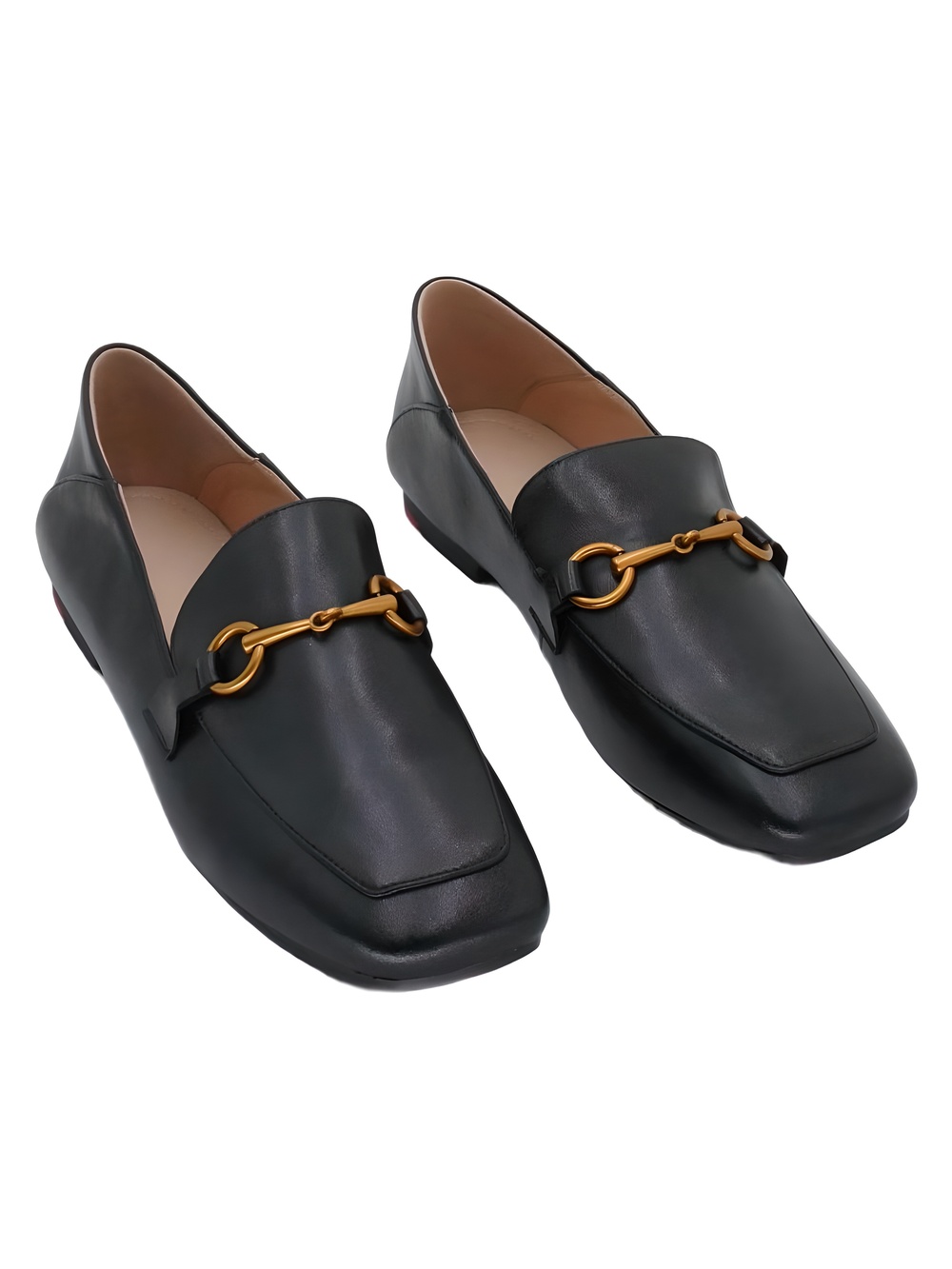 Womens Black Horsebit Loafers Square Toe Gold Buckle Size 9.5
